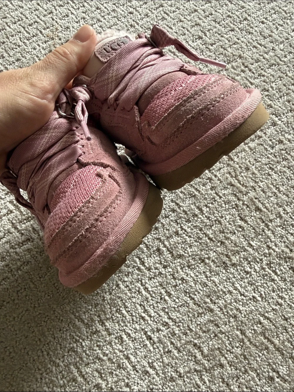 UGG Pink Girls' Plush-Lined Lace-Up Boots